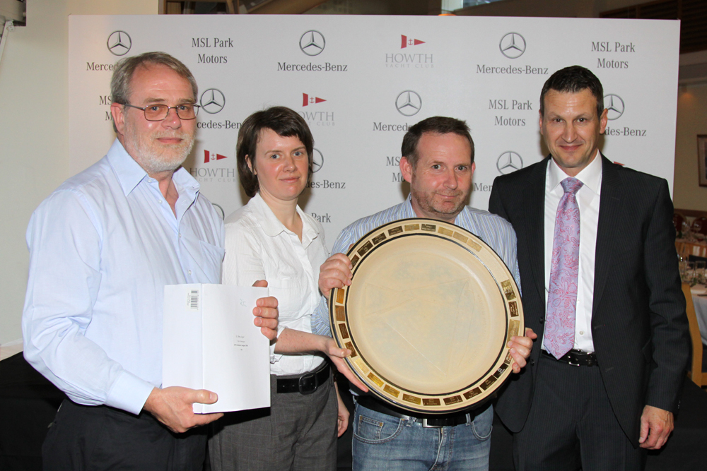 Howth 17s Cronin Trophy presented by MSL Park Motors Mercedes Benz Brand Manager Dean Fullston with crew of 'Rita' - Jim Potter, Cordula Hansen and John Curley