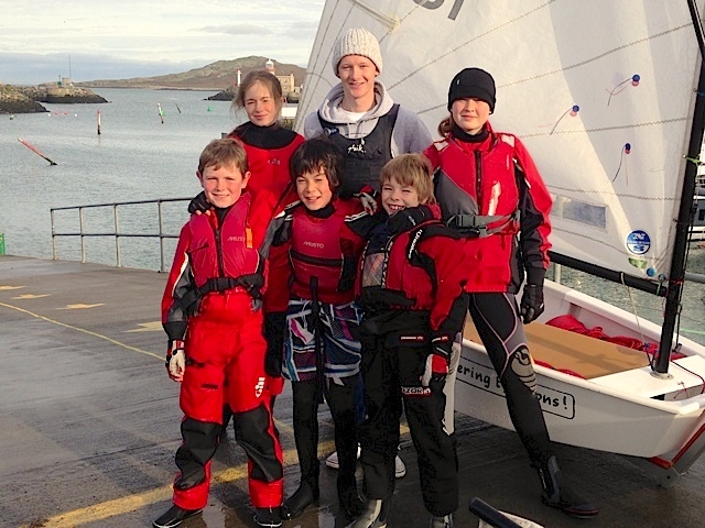 Mark Condy with the transition sailors - Alannah Hassett, Juno Hegarty, Johnny Flynn, Kai Jackson and Luke Turvey.