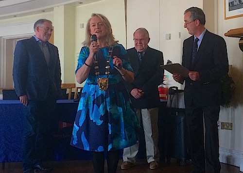 Mayor Mags Murray addresses the international visitors while event sponsor Joe McPeake (McPeake Auctioneers), David Lovegrove (President ISA) and Rear Commodore Richard Kissane (event chairman) look on