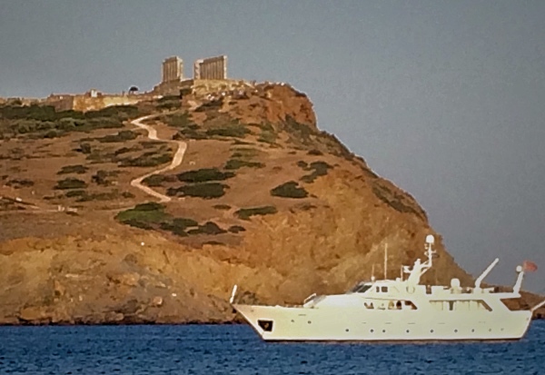 Cruising below the Temple of Poseidon at Sunnion